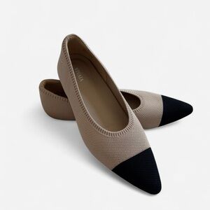 Vivaia Aria 5 Pointed Toe Ballet Flats in Almond and Black SZ EU 39.5 US 8.5